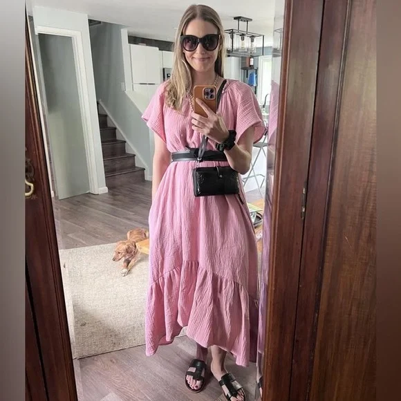 Stitchdrop Cap Sleeve Layered Ruffle Tiered Lime Green Maxi Dress in Size Small - Picture 9 of 10